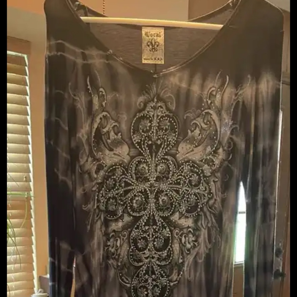 Chic Black and Gray Embellished Tunic